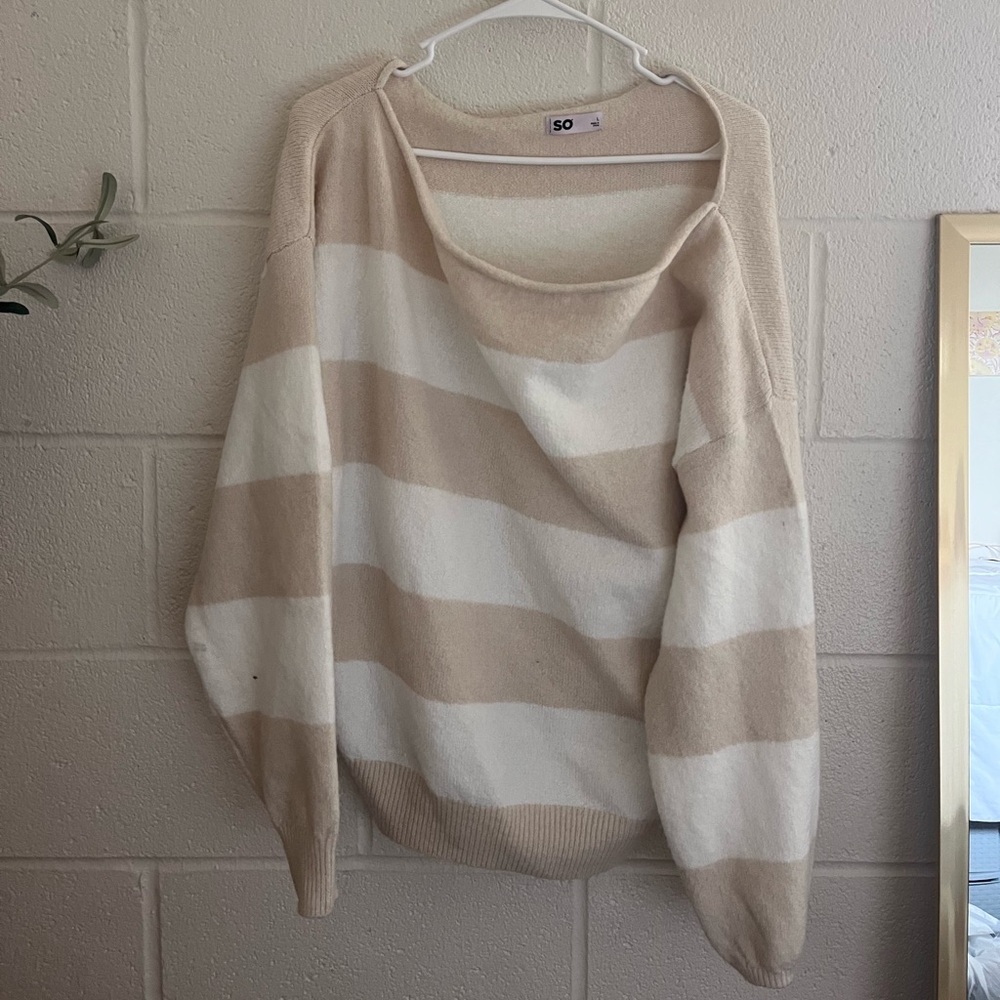 SO Women's Sweater in Cream and White Stripes